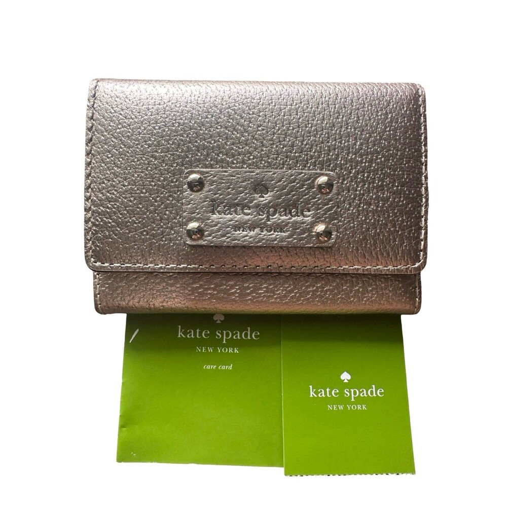 Kate Spade Metallic Pebbled Leather Trifold Wallet Rose Gold NWT